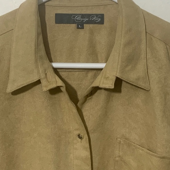 Claridge & King Microsuede Tan Shirt LG - Picture 6 of 7